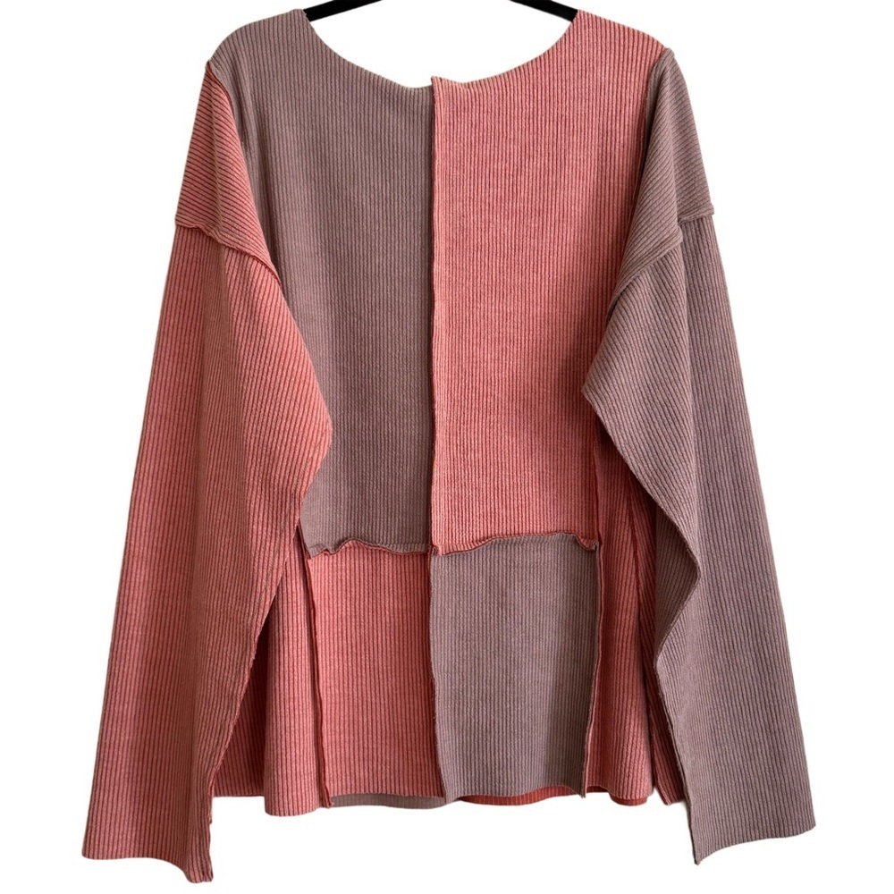 EASEL Boho Lagenlook Colorblock Patchwork Ribbed Knit Lightweight Sweater 2X NWT - Picture 6 of 9